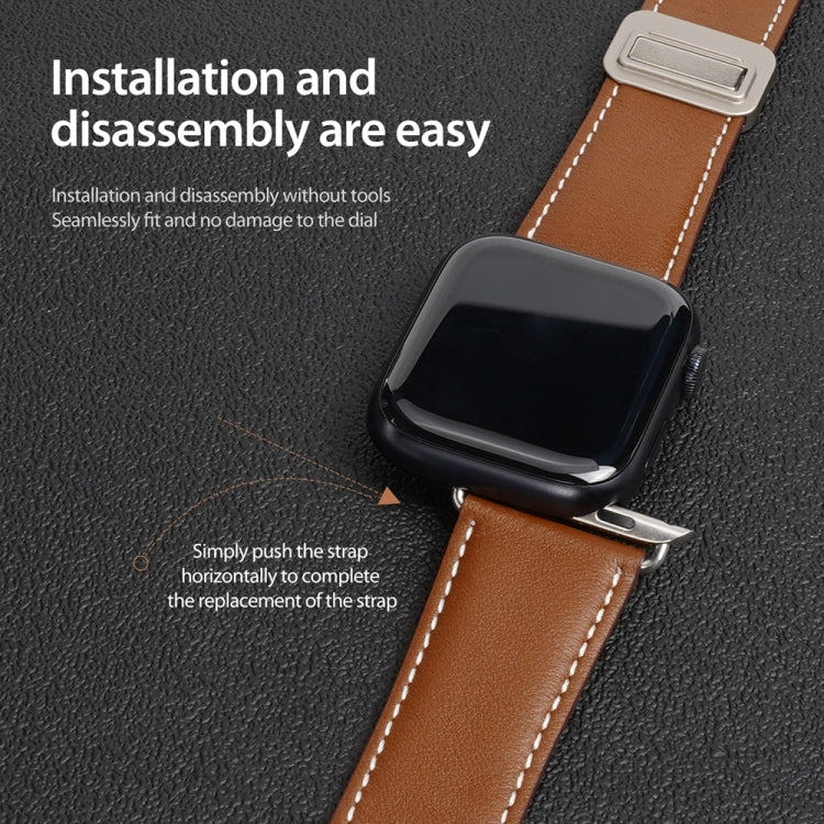 For Apple Watch 38mm DUX DUCIS YA Series Magnetic Buckle Genuine Leather Watch Band(Brown) - free shipping - PMC Jewellery - Order now!