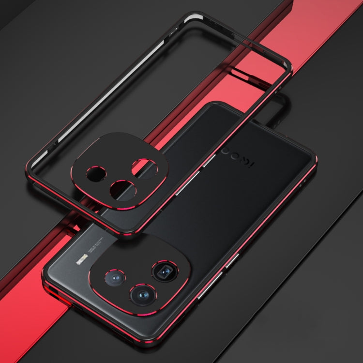 For vivo iQOO 12 Aurora Series Lens Protector + Metal Frame Phone Case(Black Red) - iQOO 12 Cases by PMC TechLife | Online Shopping South Africa | PMC TechLife