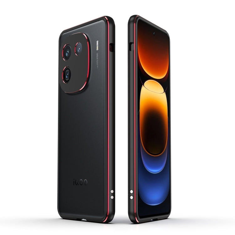 For vivo iQOO 12 Aurora Series Lens Protector + Metal Frame Phone Case(Black Red) - iQOO 12 Cases by PMC TechLife | Online Shopping South Africa | PMC TechLife