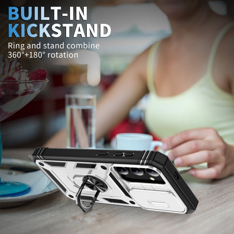 For Samsung Galaxy S24 5G Sliding Camshield TPU + PC Phone Case with Holder(White+Black) - Galaxy S24 5G Cases by PMC TechLife | Online Shopping South Africa | PMC TechLife