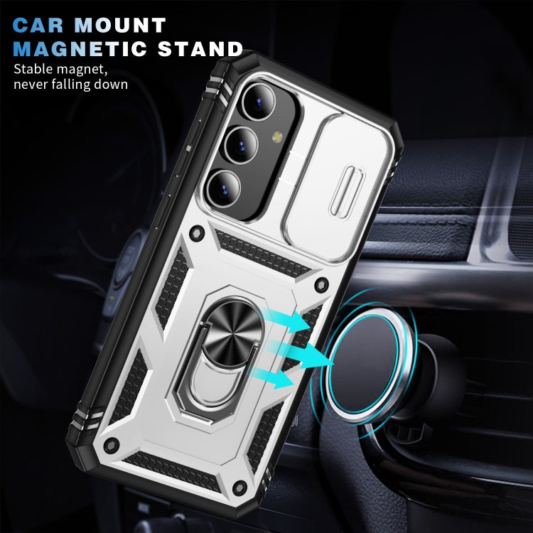For Samsung Galaxy S24 5G Sliding Camshield TPU + PC Phone Case with Holder(White+Black) - Galaxy S24 5G Cases by PMC TechLife | Online Shopping South Africa | PMC TechLife