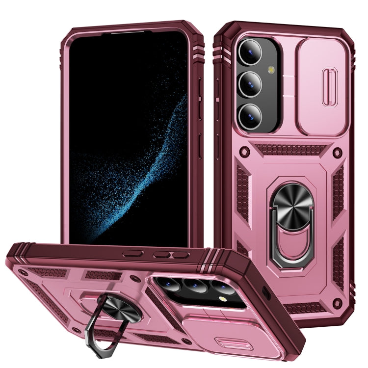 For Samsung Galaxy S24 5G Sliding Camshield TPU + PC Phone Case with Holder(Pink+Rose Red) - Galaxy S24 5G Cases by PMC TechLife | Online Shopping South Africa | PMC TechLife