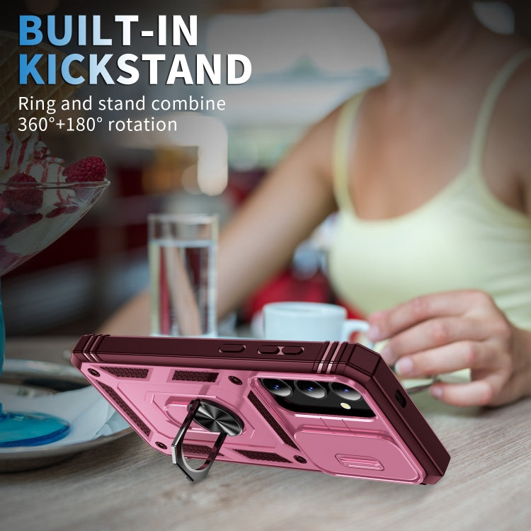 For Samsung Galaxy S24 5G Sliding Camshield TPU + PC Phone Case with Holder(Pink+Rose Red) - Galaxy S24 5G Cases by PMC TechLife | Online Shopping South Africa | PMC TechLife
