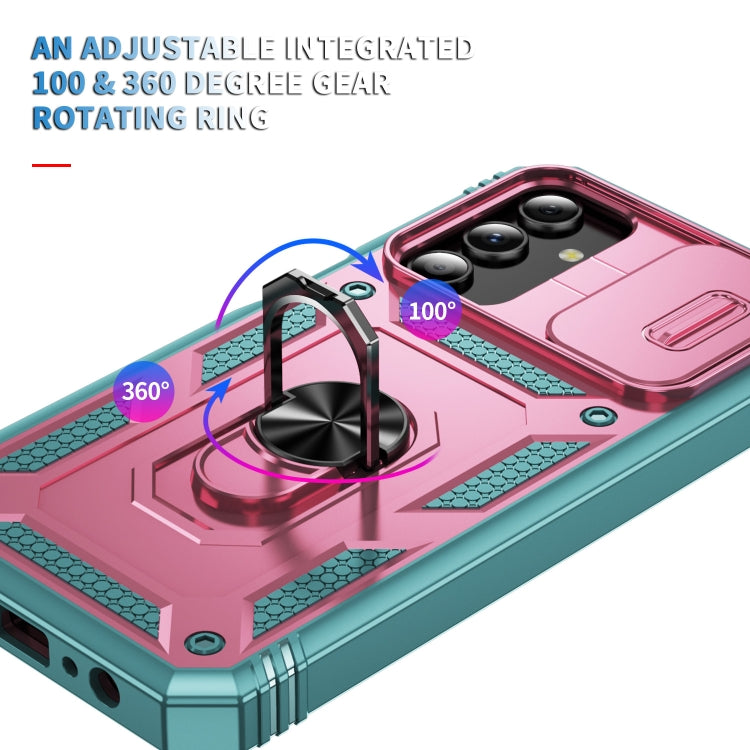 For Samsung Galaxy S24+ 5G Sliding Camshield TPU + PC Phone Case with Holder(Pink+Green) - Galaxy S24+ 5G Cases by PMC TechLife | Online Shopping South Africa | PMC TechLife