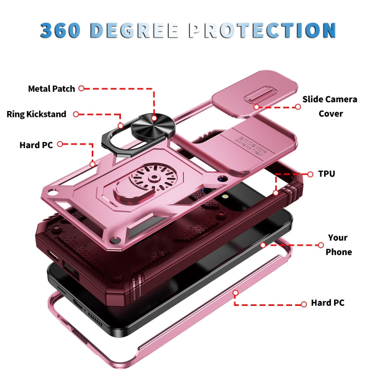 For Samsung Galaxy S24+ 5G Sliding Camshield TPU + PC Phone Case with Holder(Pink+Rose Red) - Galaxy S24+ 5G Cases by PMC TechLife | Online Shopping South Africa | PMC TechLife