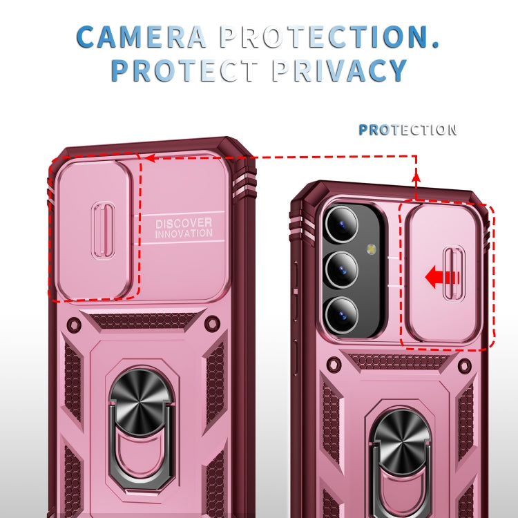 For Samsung Galaxy S24+ 5G Sliding Camshield TPU + PC Phone Case with Holder(Pink+Rose Red) - Galaxy S24+ 5G Cases by PMC TechLife | Online Shopping South Africa | PMC TechLife