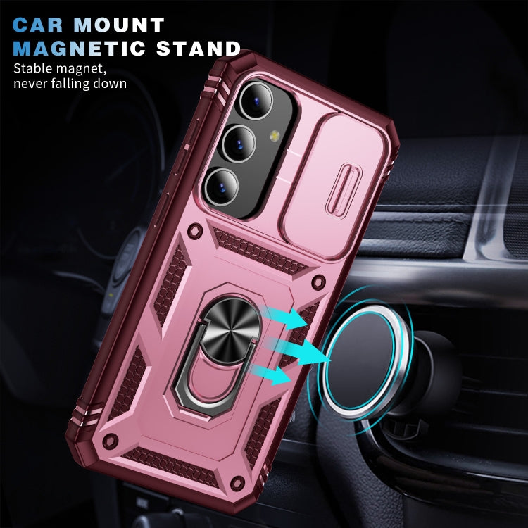 For Samsung Galaxy S24+ 5G Sliding Camshield TPU + PC Phone Case with Holder(Pink+Rose Red) - Galaxy S24+ 5G Cases by PMC TechLife | Online Shopping South Africa | PMC TechLife