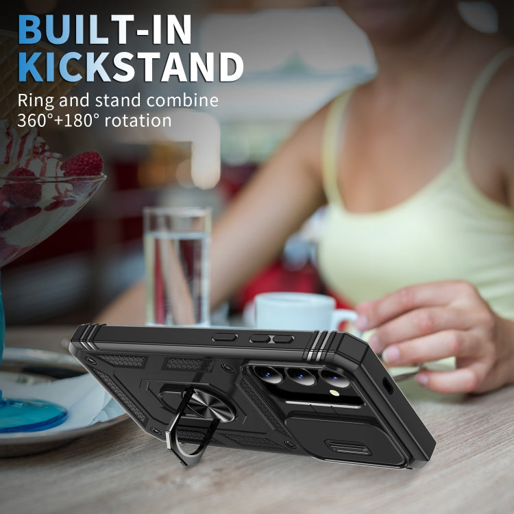 For Samsung Galaxy S24+ 5G Sliding Camshield TPU + PC Phone Case with Holder(Black) - Galaxy S24+ 5G Cases by PMC TechLife | Online Shopping South Africa | PMC TechLife