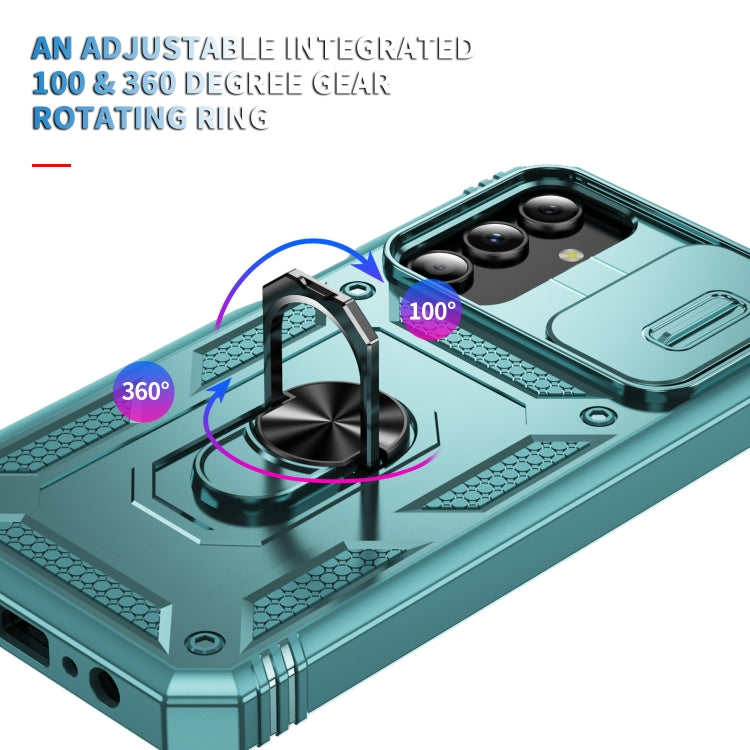 For Samsung Galaxy S24+ 5G Sliding Camshield TPU + PC Phone Case with Holder(Green) - Galaxy S24+ 5G Cases by PMC TechLife | Online Shopping South Africa | PMC TechLife