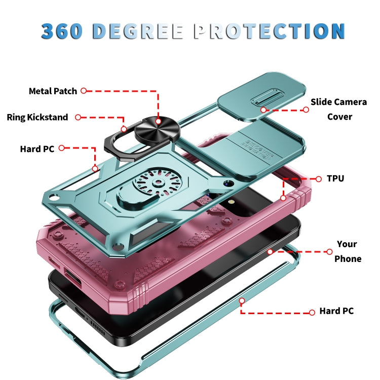 For Samsung Galaxy S24+ 5G Sliding Camshield TPU + PC Phone Case with Holder(Green+Pink) - Galaxy S24+ 5G Cases by PMC TechLife | Online Shopping South Africa | PMC TechLife