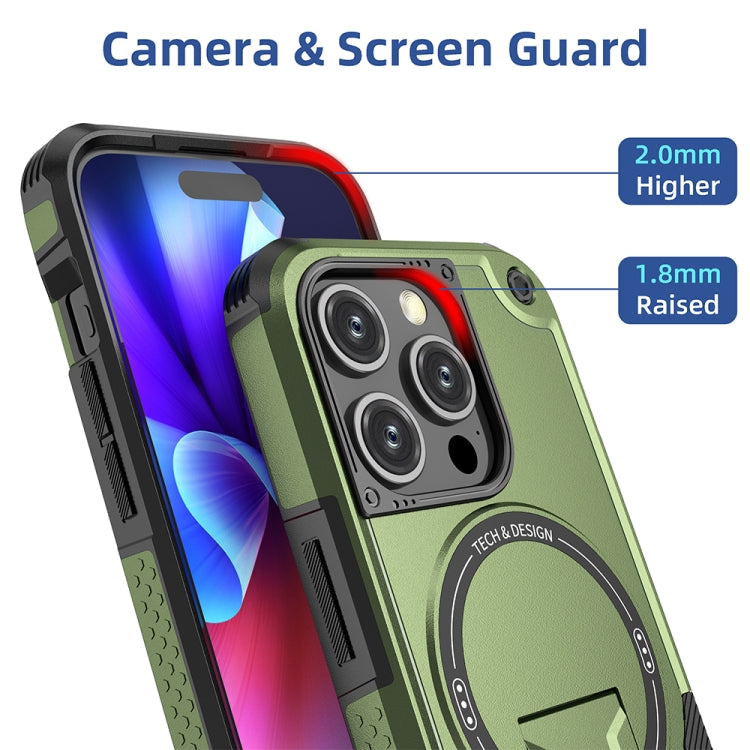 For iPhone 15 Pro MagSafe Holder Armor PC Hybrid TPU Phone Case(Army Green) - iPhone 15 Pro Cases by PMC TechLife | Online Shopping South Africa | PMC TechLife