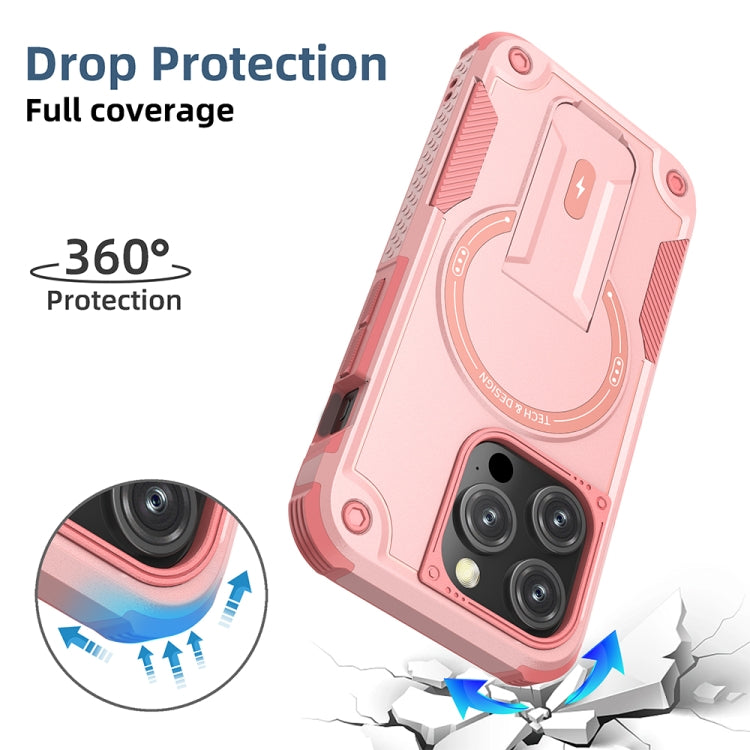 For iPhone 14 Plus MagSafe Holder Armor PC Hybrid TPU Phone Case(Pink) - iPhone 14 Plus Cases by PMC TechLife | Online Shopping South Africa | PMC TechLife