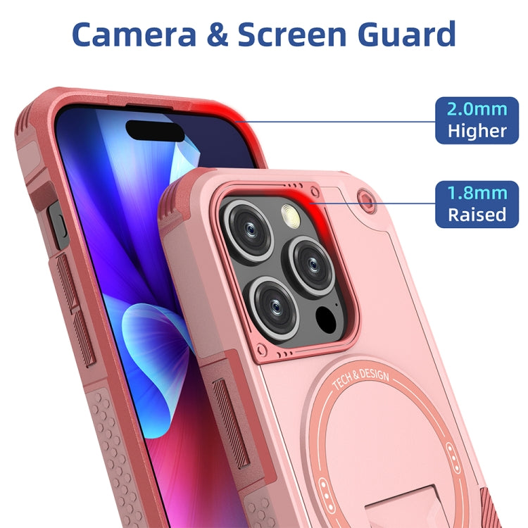 For iPhone 14 Plus MagSafe Holder Armor PC Hybrid TPU Phone Case(Pink) - iPhone 14 Plus Cases by PMC TechLife | Online Shopping South Africa | PMC TechLife