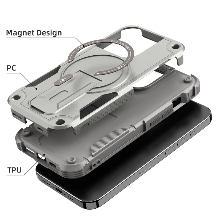 For iPhone 13 Pro MagSafe Holder Armor PC Hybrid TPU Phone Case(Grey) - iPhone 13 Pro Cases by PMC TechLife | Online Shopping South Africa | PMC TechLife