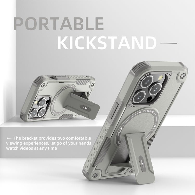 For iPhone 13 Pro MagSafe Holder Armor PC Hybrid TPU Phone Case(Grey) - iPhone 13 Pro Cases by PMC TechLife | Online Shopping South Africa | PMC TechLife