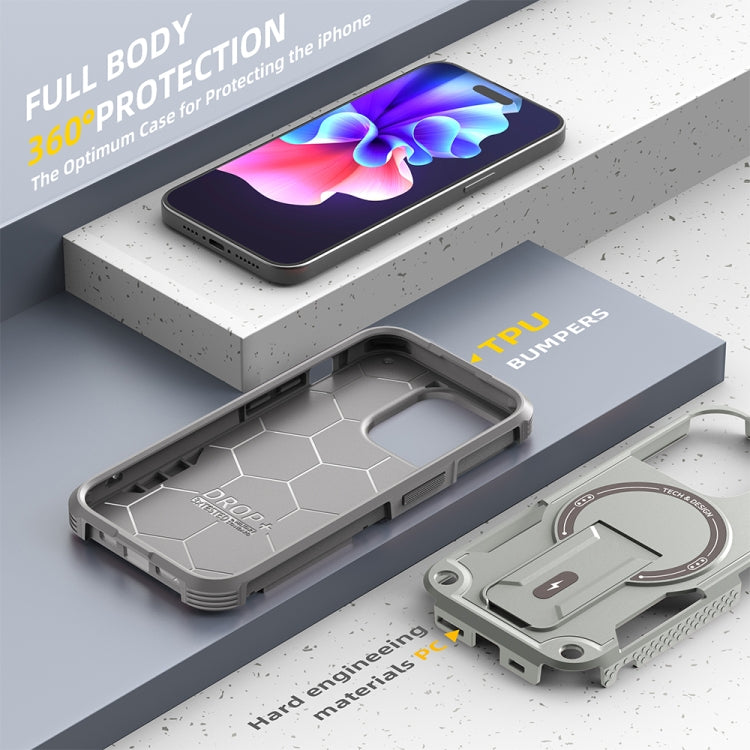 For iPhone 13 Pro MagSafe Holder Armor PC Hybrid TPU Phone Case(Grey) - iPhone 13 Pro Cases by PMC TechLife | Online Shopping South Africa | PMC TechLife