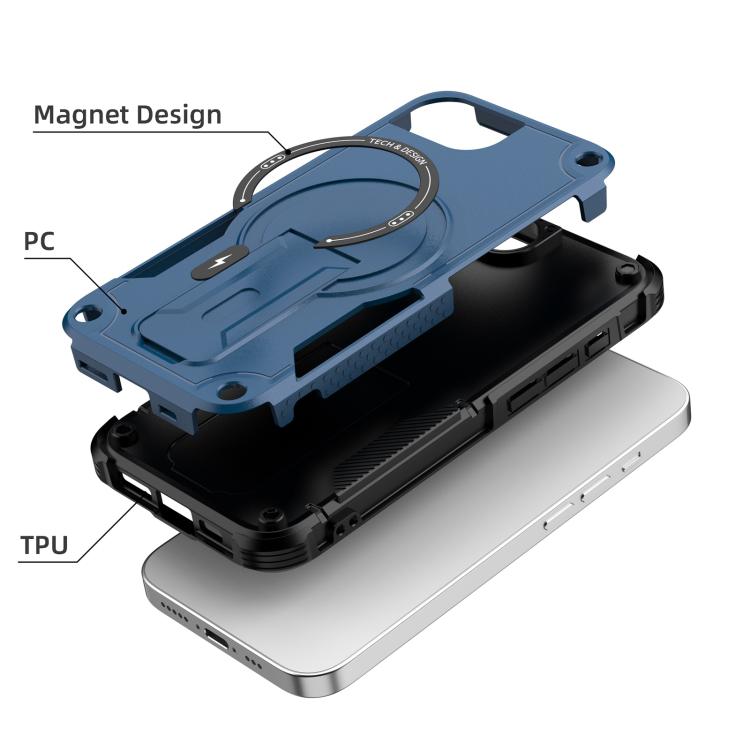 For iPhone 16e Armor Magsafe Holder PC Hybrid TPU Phone Case(Dark Blue) - iPhone 16e Cases by PMC TechLife | Online Shopping South Africa | PMC TechLife | Buy Now Pay Later Mobicred