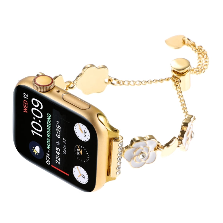 For Apple Watch SE 2023 44mm Camellia Metal Chain Bracelet Watch Band(White Gold) - Watch Bands by PMC TechLife | Online Shopping South Africa | PMC TechLife