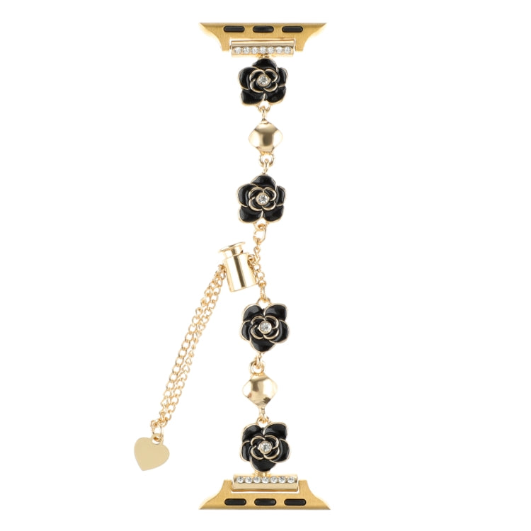 For Apple Watch SE 2023 40mm Camellia Metal Chain Bracelet Watch Band(Black Gold) - Watch Bands by PMC TechLife | Online Shopping South Africa | PMC TechLife