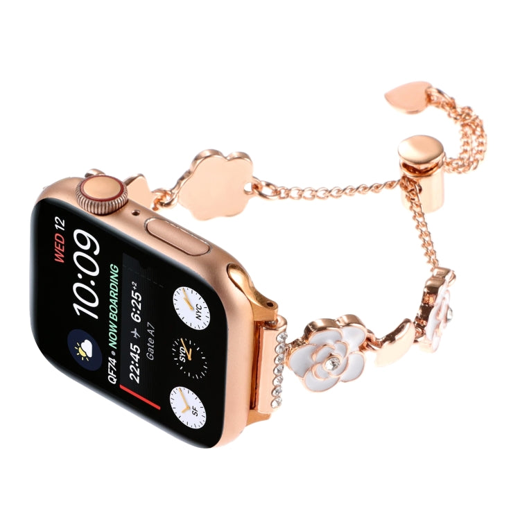 For Apple Watch Ultra 2 49mm Camellia Metal Chain Bracelet Watch Band(White Rose Gold) - Watch Bands by PMC TechLife | Online Shopping South Africa | PMC TechLife