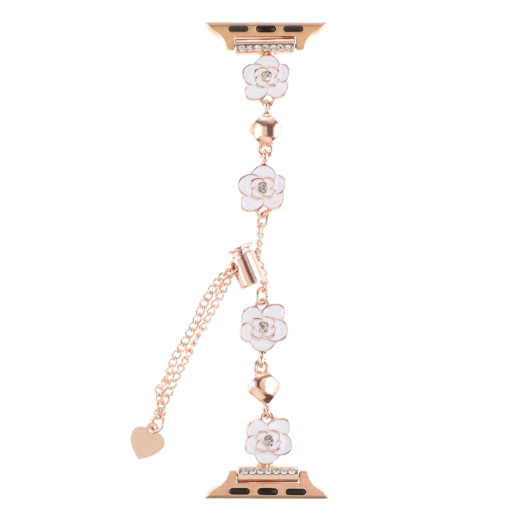 For Apple Watch Series 9 45mm Camellia Metal Chain Bracelet Watch Band(White Rose Gold) - Watch Bands by PMC TechLife | Online Shopping South Africa | PMC TechLife
