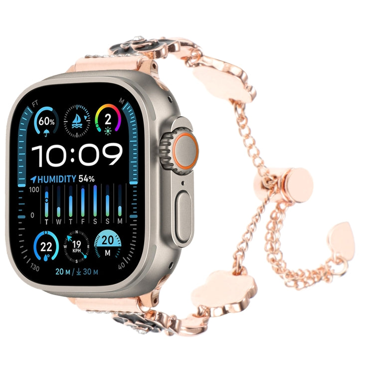 For Apple Watch Ultra 49mm Camellia Metal Chain Bracelet Watch Band(Black Rose Gold) - Watch Bands by PMC TechLife | Online Shopping South Africa | PMC TechLife