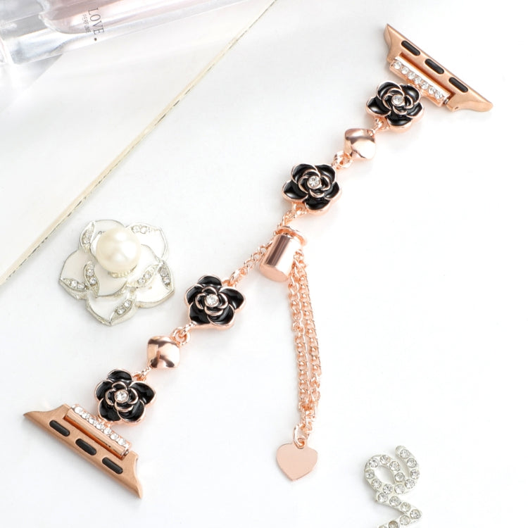 For Apple Watch Series 8 41mm Camellia Metal Chain Bracelet Watch Band(Black Rose Gold) - free shipping - PMC TechLife - Order now!