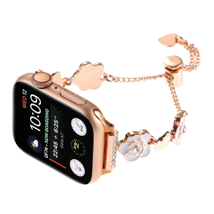 For Apple Watch SE 2022 44mm Camellia Metal Chain Bracelet Watch Band(White Rose Gold) - Watch Bands by PMC TechLife | Online Shopping South Africa | PMC TechLife