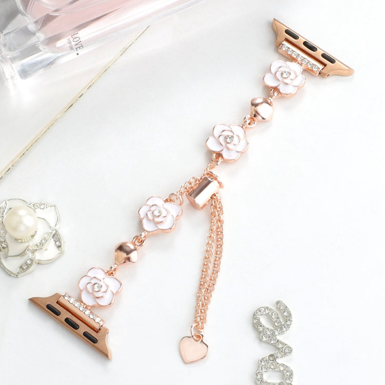 For Apple Watch SE 2022 44mm Camellia Metal Chain Bracelet Watch Band(White Rose Gold) - Watch Bands by PMC TechLife | Online Shopping South Africa | PMC TechLife