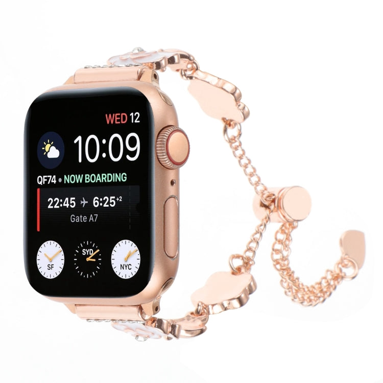 For Apple Watch Series 7 41mm Camellia Metal Chain Bracelet Watch Band(White Rose Gold) - Watch Bands by PMC TechLife | Online Shopping South Africa | PMC TechLife