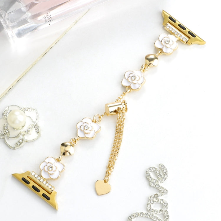 For Apple Watch Series 7 45mm Camellia Metal Chain Bracelet Watch Band(White Gold) - free shipping - PMC TechLife - Order now!