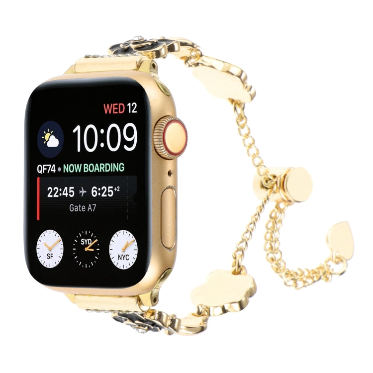 For Apple Watch SE 44mm Camellia Metal Chain Bracelet Watch Band(Black Gold) - free shipping - PMC TechLife - Order now!