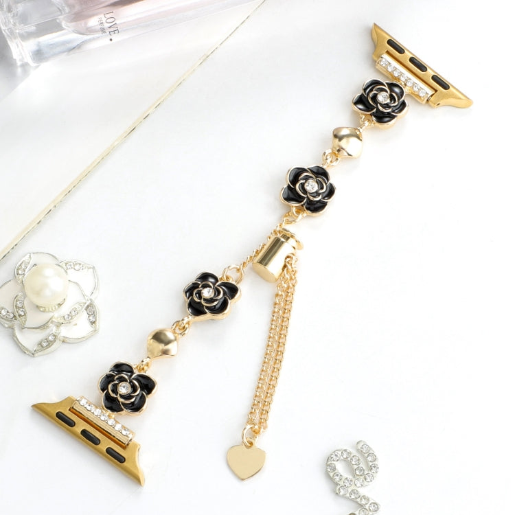 For Apple Watch SE 44mm Camellia Metal Chain Bracelet Watch Band(Black Gold) - free shipping - PMC TechLife - Order now!