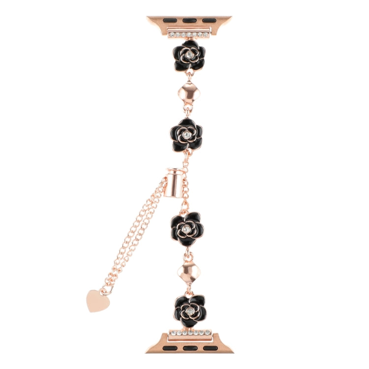 For Apple Watch SE 44mm Camellia Metal Chain Bracelet Watch Band(Black Rose Gold) - Watch Bands by PMC TechLife | Online Shopping South Africa | PMC TechLife