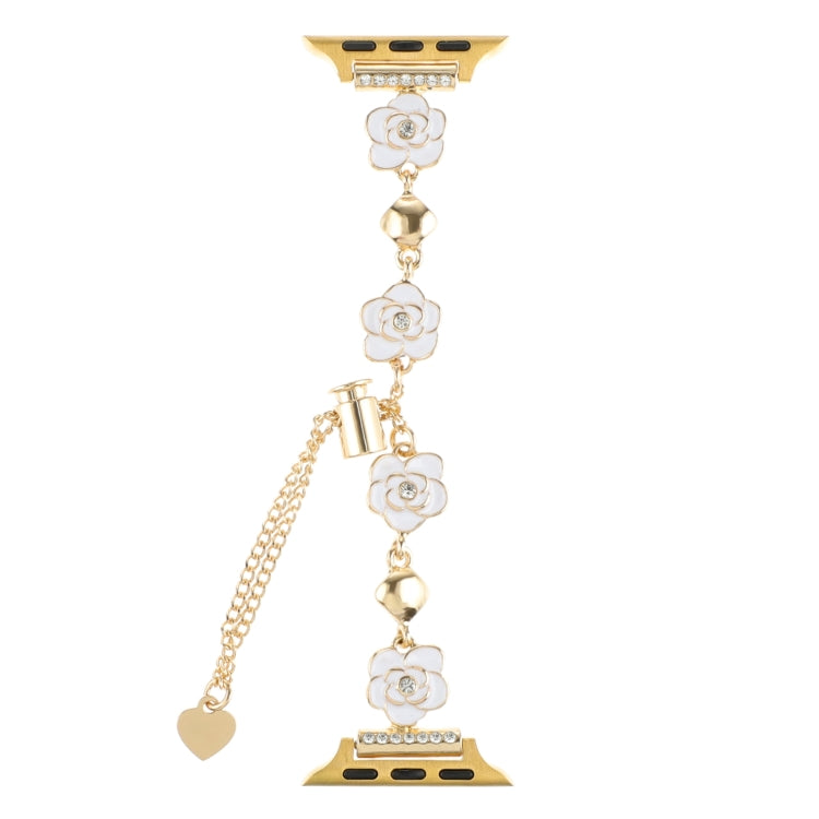 For Apple Watch SE 44mm Camellia Metal Chain Bracelet Watch Band(White Gold) - Watch Bands by PMC TechLife | Online Shopping South Africa | PMC TechLife