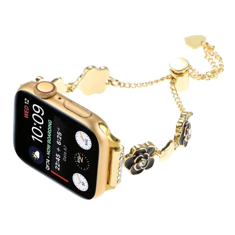 For Apple Watch Series 6 44mm Camellia Metal Chain Bracelet Watch Band(Black Gold) - free shipping - PMC TechLife - Order now!