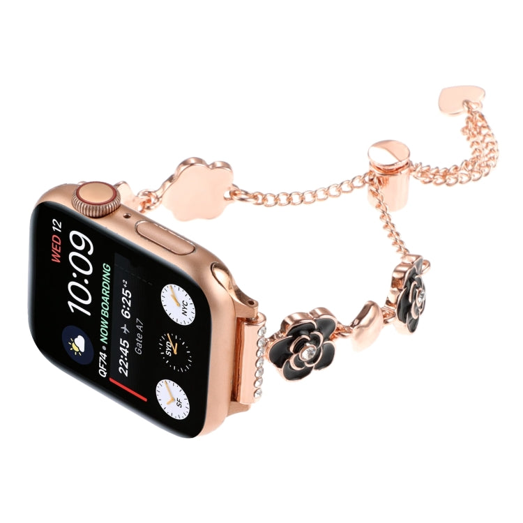For Apple Watch Series 2 42mm Camellia Metal Chain Bracelet Watch Band(Black Rose Gold) - free shipping - PMC TechLife - Order now!