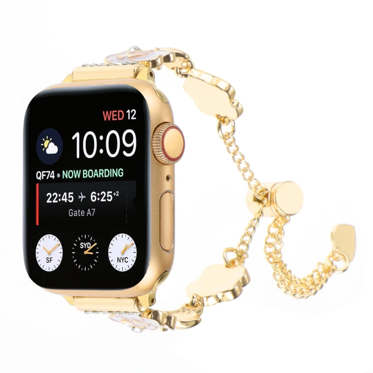 For Apple Watch Series 2 38mm Camellia Metal Chain Bracelet Watch Band(White Gold) - Watch Bands by PMC TechLife | Online Shopping South Africa | PMC TechLife