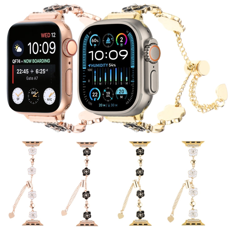 For Apple Watch Series 9 45mm Camellia Metal Chain Bracelet Watch Band(White Rose Gold) - Watch Bands by PMC TechLife | Online Shopping South Africa | PMC TechLife