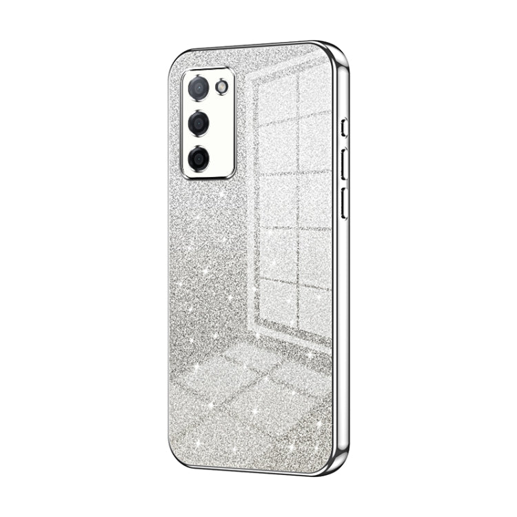 For OPPO A55 5G / A56 / A53s 5G Gradient Glitter Powder Electroplated Phone Case(Silver) - OPPO Cases by PMC TechLife | Online Shopping South Africa | PMC TechLife | Buy Now Pay Later Mobicred