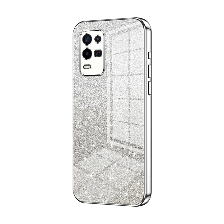 For OPPO K9x Gradient Glitter Powder Electroplated Phone Case(Silver) - OPPO Cases by PMC TechLife | Online Shopping South Africa | PMC TechLife | Buy Now Pay Later Mobicred