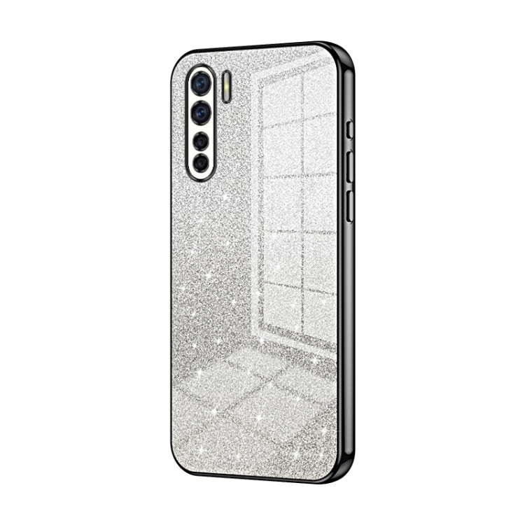 For OPPO Reno3 4G / F15 / A91 Gradient Glitter Powder Electroplated Phone Case(Black) - OPPO Cases by PMC TechLife | Online Shopping South Africa | PMC TechLife | Buy Now Pay Later Mobicred