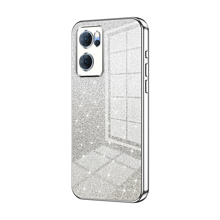 For OPPO Reno7 5G Gradient Glitter Powder Electroplated Phone Case(Silver) - OPPO Cases by PMC TechLife | Online Shopping South Africa | PMC TechLife | Buy Now Pay Later Mobicred