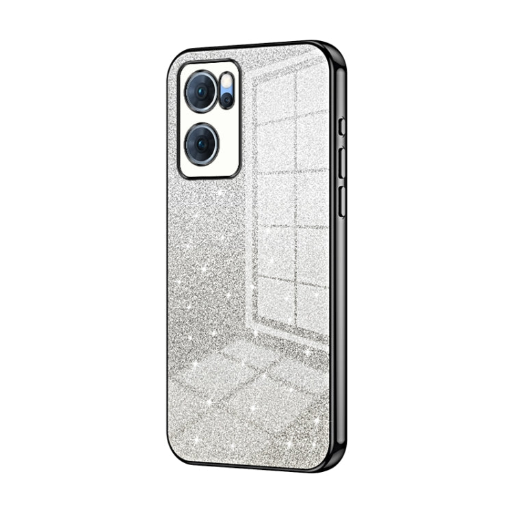 For OPPO Reno7 5G Gradient Glitter Powder Electroplated Phone Case(Black) - OPPO Cases by PMC TechLife | Online Shopping South Africa | PMC TechLife | Buy Now Pay Later Mobicred