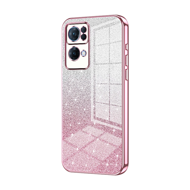 For OPPO Reno7 Pro Gradient Glitter Powder Electroplated Phone Case(Pink) - OPPO Cases by PMC TechLife | Online Shopping South Africa | PMC TechLife | Buy Now Pay Later Mobicred