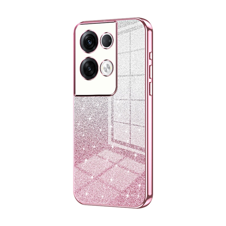 For OPPO Reno8 Pro+ Gradient Glitter Powder Electroplated Phone Case(Pink) - OPPO Cases by PMC TechLife | Online Shopping South Africa | PMC TechLife | Buy Now Pay Later Mobicred