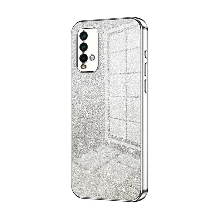 For Xiaomi Redmi Note 9 4G Gradient Glitter Powder Electroplated Phone Case(Silver) - Xiaomi Cases by PMC TechLife | Online Shopping South Africa | PMC TechLife | Buy Now Pay Later Mobicred