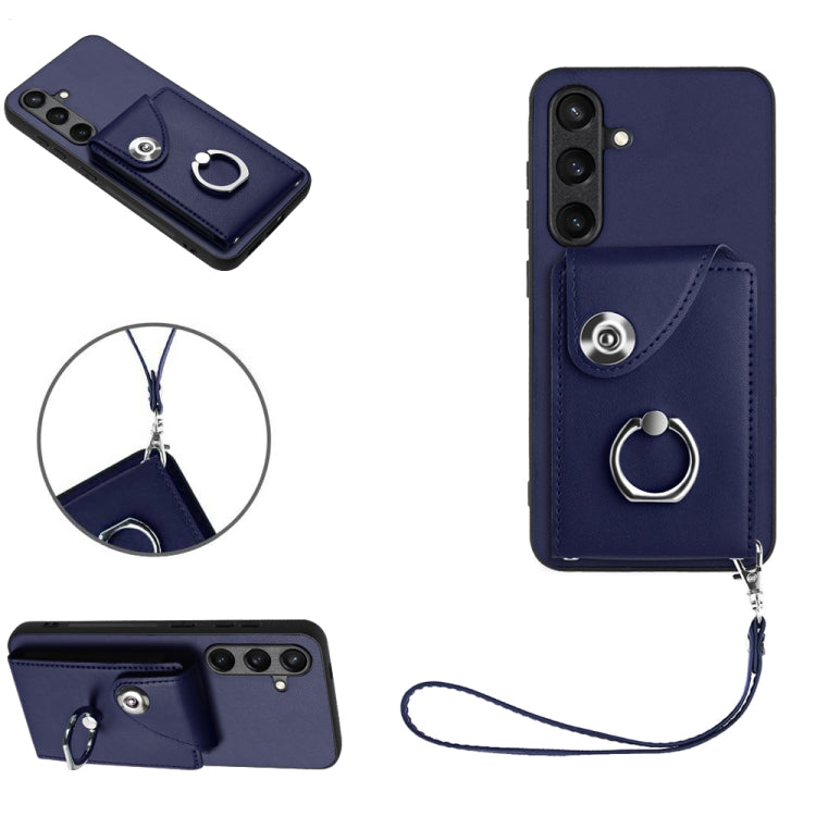 For Samsung Galaxy S24+ 5G Organ Card Bag Ring Holder PU Phone Case with Lanyard(Blue) - Galaxy S24+ 5G Cases by PMC TechLife | Online Shopping South Africa | PMC TechLife