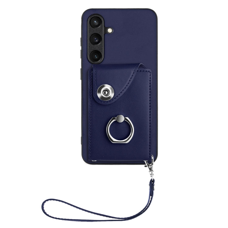 For Samsung Galaxy S24+ 5G Organ Card Bag Ring Holder PU Phone Case with Lanyard(Blue) - Galaxy S24+ 5G Cases by PMC TechLife | Online Shopping South Africa | PMC TechLife