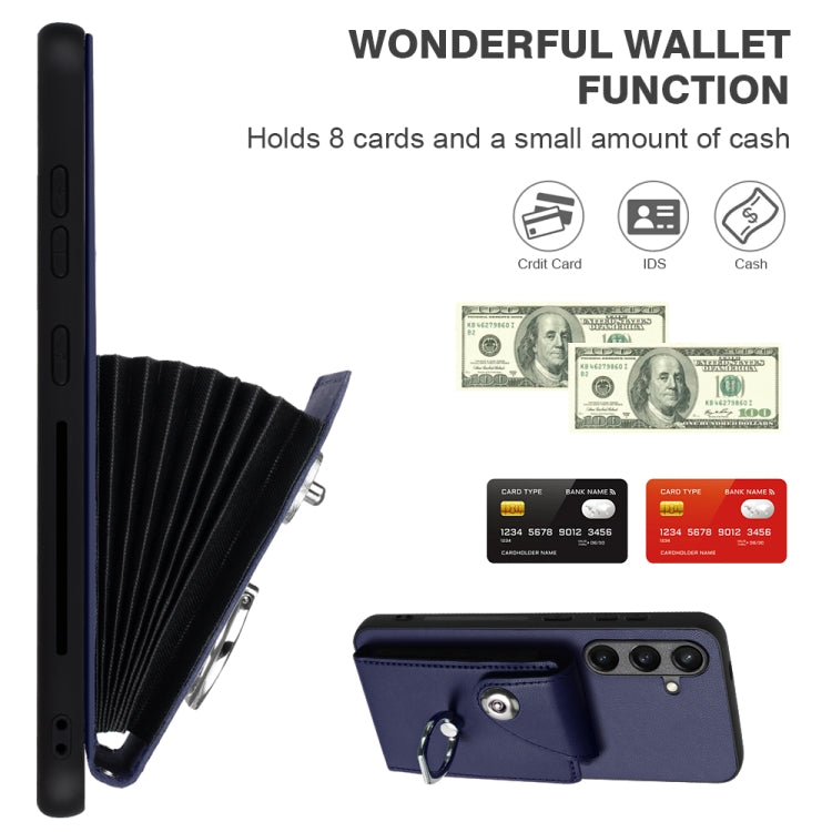 For Samsung Galaxy S24+ 5G Organ Card Bag Ring Holder PU Phone Case with Lanyard(Blue) - Galaxy S24+ 5G Cases by PMC TechLife | Online Shopping South Africa | PMC TechLife